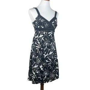 R & K Originals Petite Floral Sundress Zip Dress Black White Hawaiian Womens‎ 4P